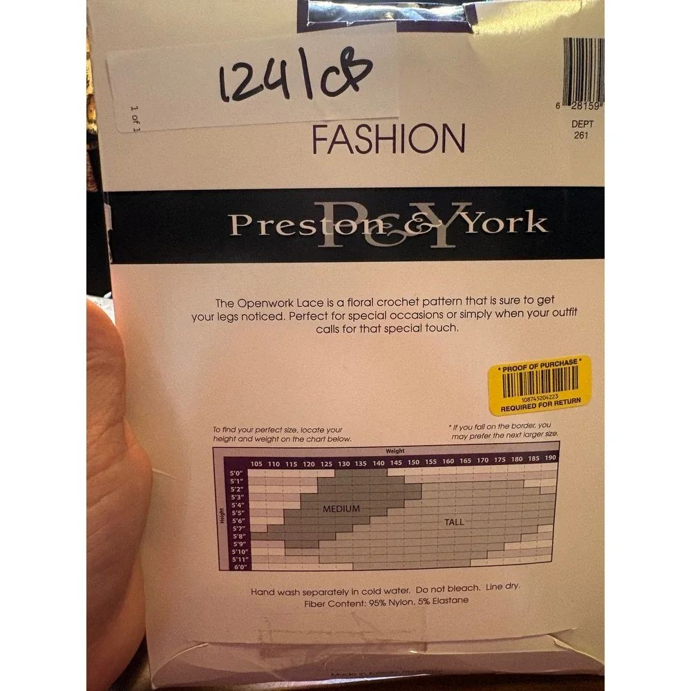 Preston & York Tights Women Size Tall Jet Black New Openwork Lace Floral